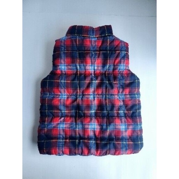 Tommy Hilfiger Puffer Vest Baby 12 Months Red and Blue Plaid With Varsity Letter - Picture 2 of 5